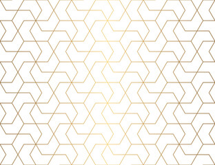 Wall Mural - seamless gold grid line hexagon pattern. luxury repeat background vector for print artwork.