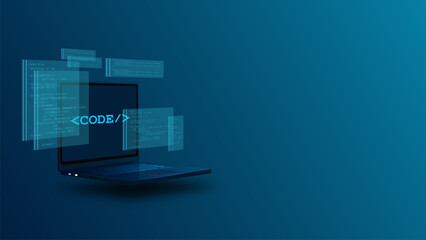 web development, coding, programming, data analysis laptop with futuristic ui
