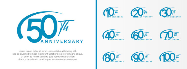 Wall Mural - set of anniversary logo blue color number and swoosh on white background for celebration