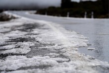 Ice On The Road On A Mountain In Winter
