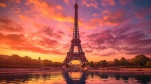 The Majestic Eiffel Tower In Paris During Evening Time Created With Generative Ai Technology.