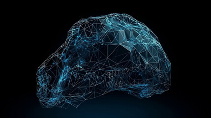 Low poly brain or Artificial intelligence concept. Symbol of Wisdom point. Abstract vector image of a human Brine. Low Polygonal wireframe blue illustration on dark background, Generative Ai