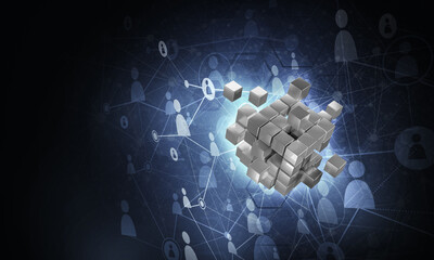 Wall Mural - concept of internet and networking with digital cube figure on dark background