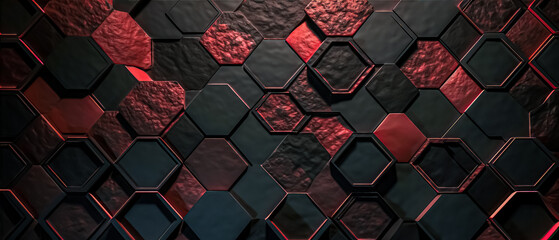 Wall Mural - A black and red hexagons background with the word hexagons on it
