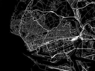 Vector road map of the city of  Le Havre in France on a black background.