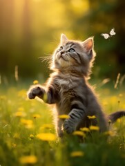 Naklejka na meble A cute kitten chasing butterfly