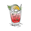 Cocktails collection line art drawing on white background. Watermelon cocktail. Red summer drinks outline. Drinks for cafe or bar menu vector illustration