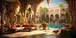 AI Generated. AI Generative. Arabic muslim moroco african palace house interior luxury style. Adventure vacation architecture design vibe. Graphic Art