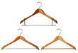 Set of wooden clothes hanger on transparent background cutout, PNG file. Mockup template for artwork design. light oak wood