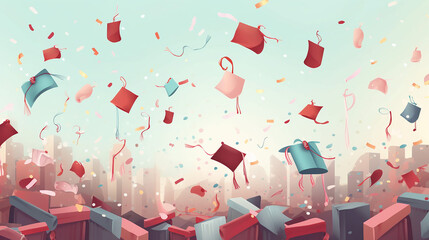 Happy graduation greeting background illustration. Generative AI