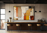 Fototapeta  - interior of bauhaus style bar with large frame art on wall mockup