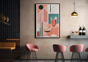 interior of bauhaus style bar with frame art on wall mockup