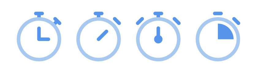 Wall Mural - Stopwatch icons set. Timer symbol in flat. Outline stopwatch icon. Alarm pictogram. Transparent stopwatch in flat. Timer icon in vector