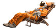 Astronaut lying on a sun lounger, space man rest, isolated on white background, generated ai