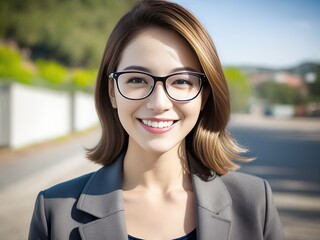 Wall Mural - Young woman with glasses. Portrait. Generative AI