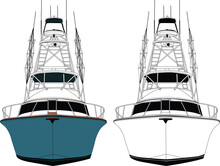 Front View Fishing Boat Vector Line Art Illustration T-shirt And Printable On Various Materials.