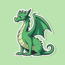 Trendy Cartoon Flat Style Dragon Character Sticker Logo Stylized Vector Illustration Symbol Year Of Dragon 2024 Green Color Logo