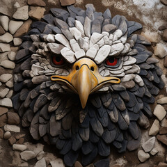 Wall Mural - Image of an eagle face made with various stones gathered together. Birds. Wildlife Animals. Illustration, Generative AI.