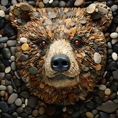 Wall Mural - Image of bear face made with various stones gathered together. Wildlife Animals. Illustration, Generative AI.