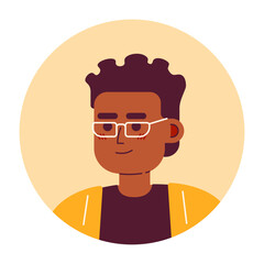 Handsome african american boy in glasses semi flat vector character head. Dreadlocks hairstyle. Editable cartoon avatar icon. Face emotion. Colorful spot illustration for web graphic design, animation