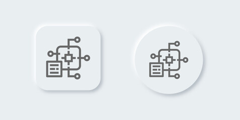 Machine learning line icon in neomorphic design style. Artificial intelligence signs vector illustration.