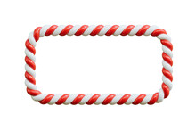 Christmas Candy Cane Red And White Striped Rectangle Frame. Festive Striped Candy Lollipop Pattern