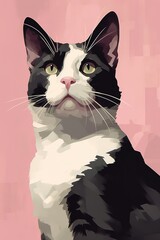 Wall Mural - a tabby with black and white markings and a pink backdrop