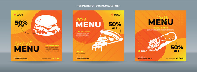 Orange social media post template for food menu promotion