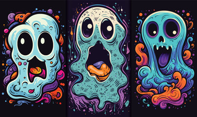 Colorful of ghost character illustration background