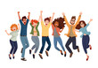 © Suriyawut - Group of Joyful Diversity Young People in Cheerful Action, Flat Style Cartoon Illustration. Friendship Concept.