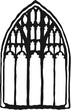 English perpendicular gothic panel window tracery stylized vector. Architectural element; medieval cathedral arches.