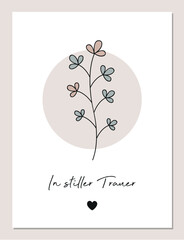 Wall Mural - condolence card with floral tendril in silent mourning vector illustration EPS10