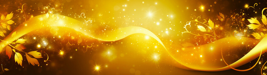 Banner with shiny gold waves on dark black background. Copy space. New modern design. Generative AI