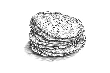 Mexican tortilla hand drawn engraving sketch. Vector illustration design.