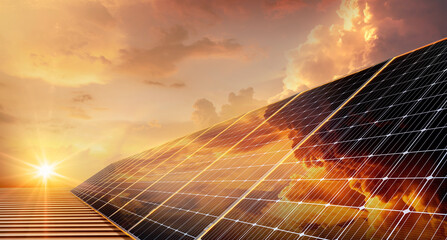 Wall Mural - solar panels reflect sparkling light from the sun ,clean energy and environment. 3d rendering