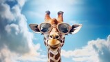 Fototapeta Natura - Illustration of a playful giraffe wearing sunglasses on its head