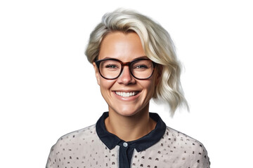 portrait of a happy smiling teacher woman wearing glasses on a transparent background