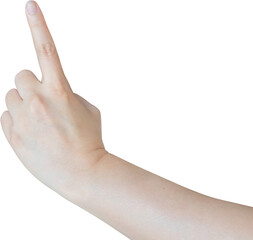 Wall Mural - female hand touching or pointing to something isolated on white background