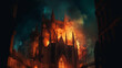 A Cathedral burning Down At Night
