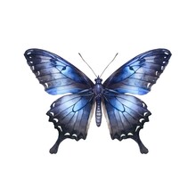 Watercolor Illustration Of A Black And Blue Butterfly Isolated On White Background. Generative AI.