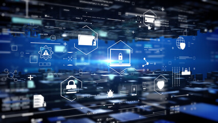 Poster - Cyber security digital data security for business, computer, network illustration. Icon of privacy protection background.