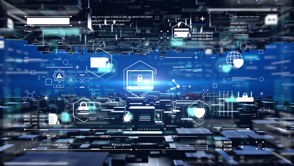 Poster - Cyber security digital data security for business, computer, network illustration. Icon of privacy protection background.