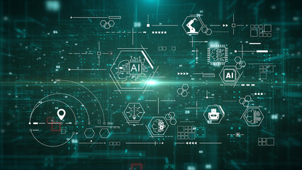 Aufkleber - AI artificial intelligence big data science information technology concept. Digital technology design illustration background.