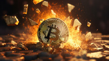 Gold Bitcoin Crash. Concept Of A Cryptocurrency Market Crisis. Generative AI