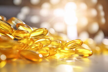 Close-up Photography Of Capsules With Omega 3 Fish Oil. Generative AI