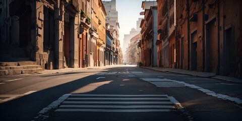 City streets with skyscrapers,empty city streets.