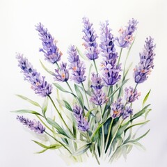 Wall Mural - Colorful watercolor lavender flowers illustration on a white background. Generative AI