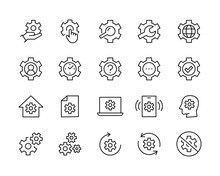 Setting Icons Set, Tools, Cog, Gear, Help Options Account, Settings, Cogwheel, Mechanism Operations Icon Button, Vector, Sign, Symbol, Logo, Illustration, Editable Stroke, Flat Isolaated On White
