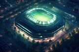 Fototapeta Sport - A European soccer stadium at night from the air. Concept: An important Champions League playgame night. Generative ai.