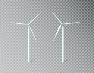 wind turbines windmills energy power generators. white towers with long vanes for producing alternat